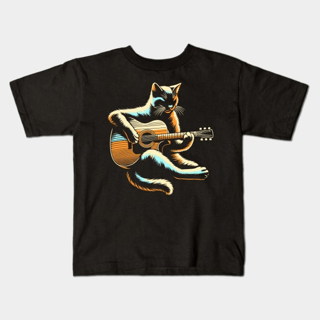 Cat Playing Acoustic Guitar Player Guitarist Funny Cat Lover Kids T-Shirt by rhazi mode plagget